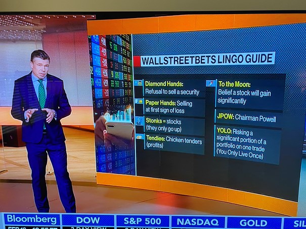 expression WallStreetBets, to the moon, stonks, YOLO, bourse